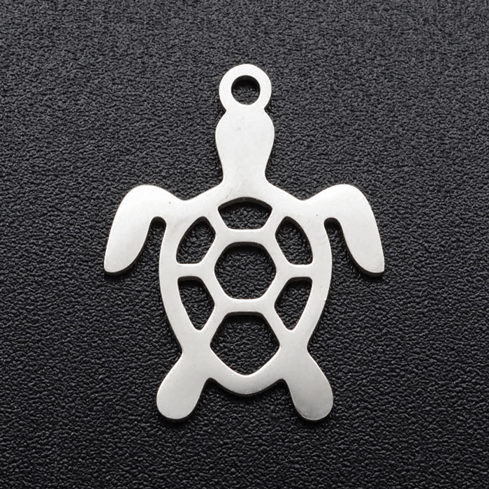 Sea turtle pendant, stainless steel, 19x14x1mm, 2pcs