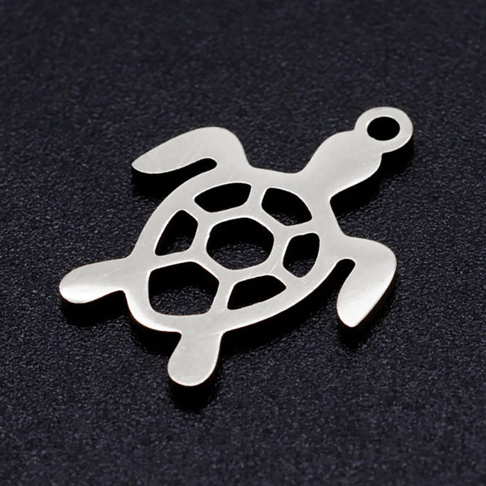 Sea turtle pendant, stainless steel, 19x14x1mm, 2pcs