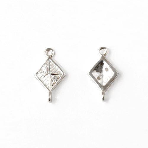 Connector with Cubic Zirkon, diamond-shape with two eyes, sterlingsilver, 13x7mm, 1pc