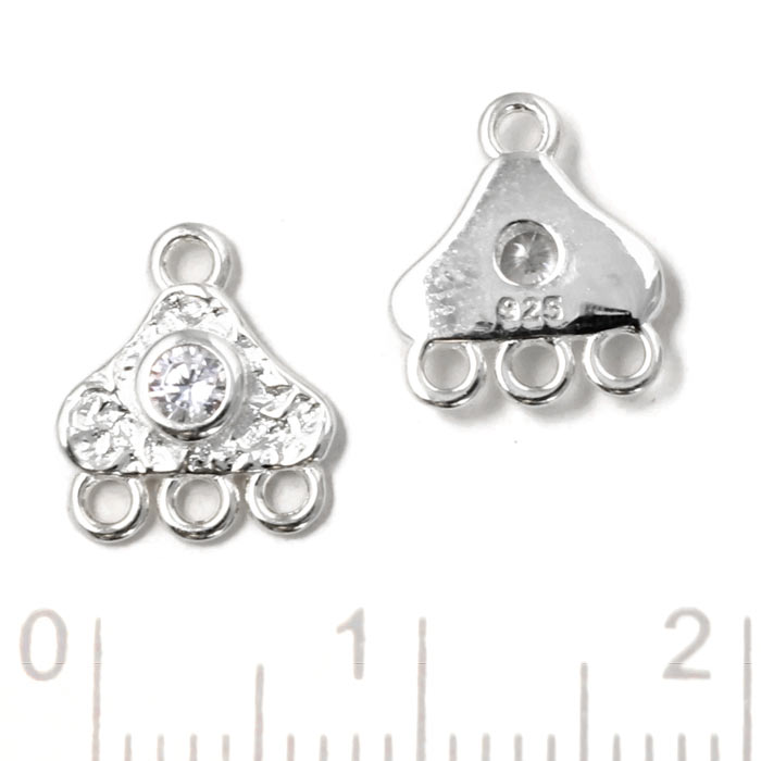 Pendant with clear zircon and 4 eyes, gold plated silver, 9x10mm, 2 pcs