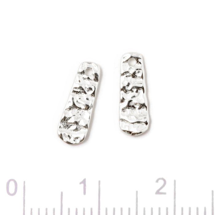 pendant, hammered oblong, with 1 hole, silver, 11x4x1,2 mm, 2 pcs.