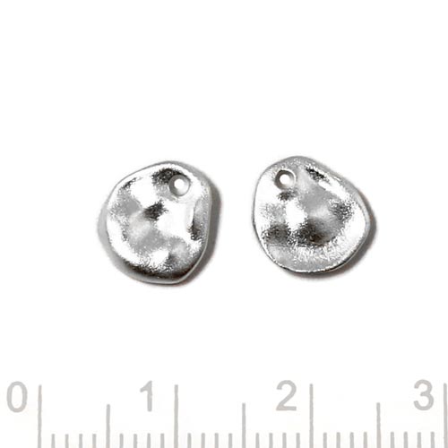 Pendant, uneven plate with 1 hole, frosted, Sterling silver, 2pcs