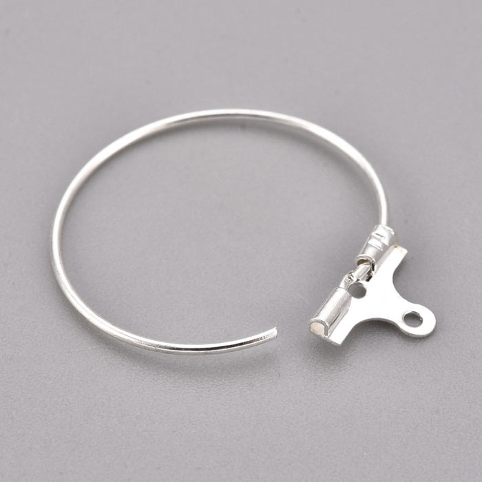 Hanging hoop earring, silver-plated steel, 25x0.9mm, 4pcs.
