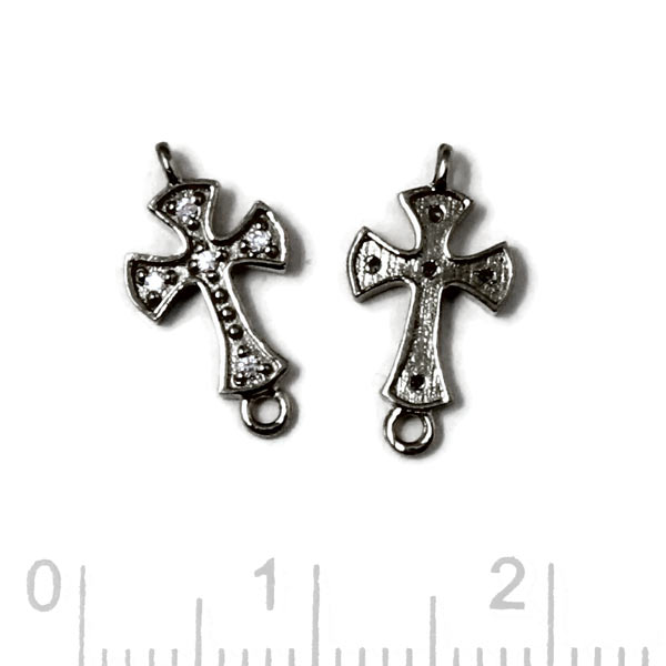 Cross, link with two loops and Cubic Zirkon, black silver, 14x7,5mm, 1pc