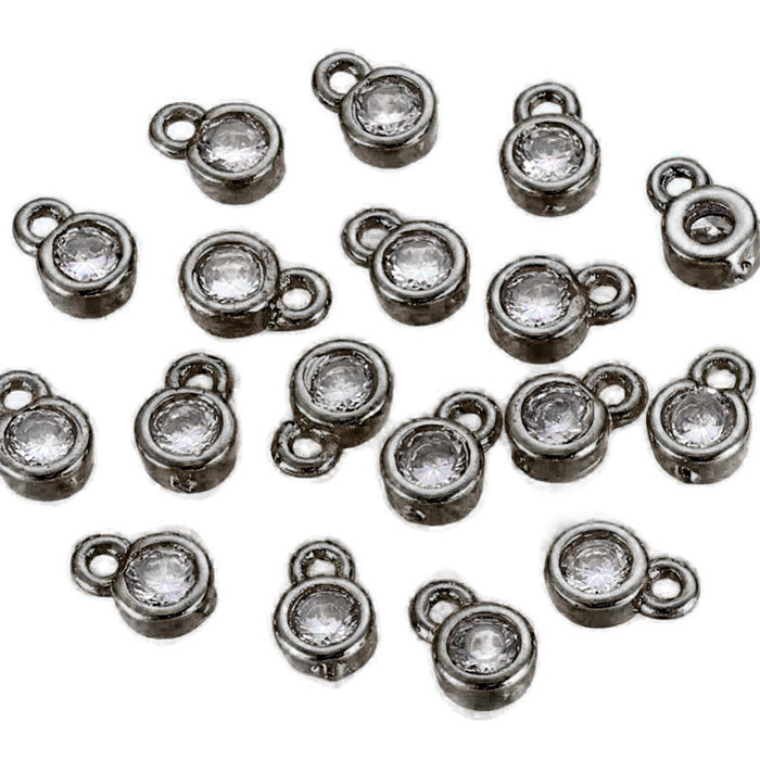 Small pendant with Cubic Zircon and loop, black plated brass, 6x4x2mm, 4pcs