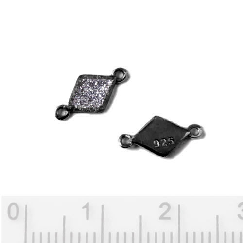 Connector with small crystals, rhomb, two eyes, black silver, 2pc.
