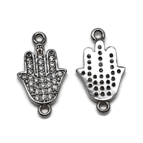 Fatimas hand-amulet with Zircon, black, 2 eyes, 18x10x2mm, 1pc