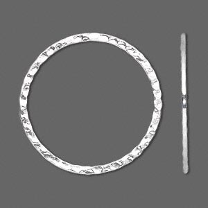 Planished rustic closed ring, silver-plated brass, 30mm, 2pcs.