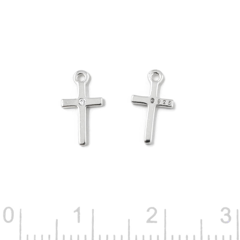 Small cross pendant with zircon and loop, sterlingsilver, 10.5x6 mm. 2 pcs