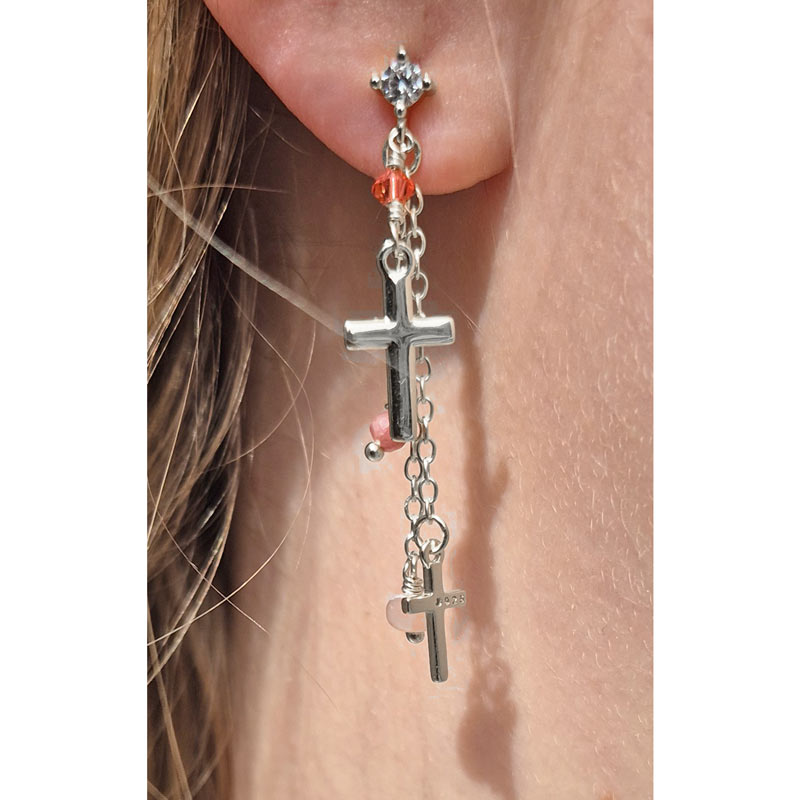 Cross pendant with loop, sterlingsilver, 14x8mm. 2pcs.