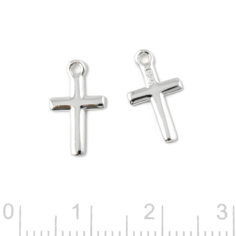 Cross pendant with loop, sterlingsilver, 14x8mm. 2pcs.