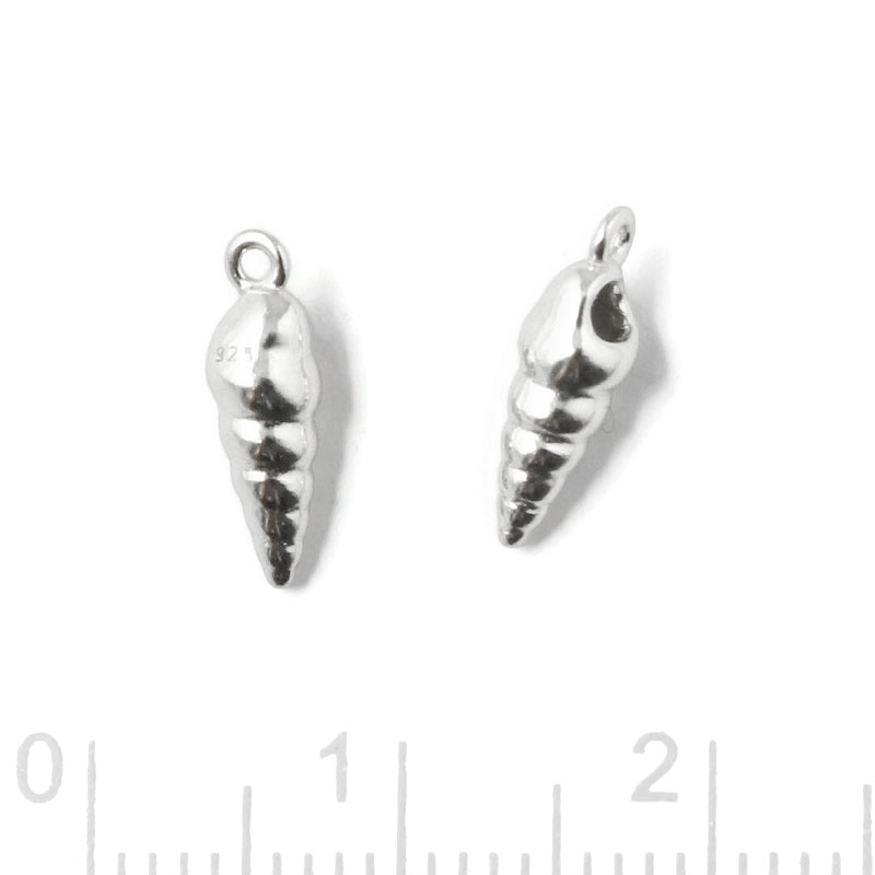 Small sea snail shell, pendant with loop, sterling silver, 12x4 mm, 2 pieces