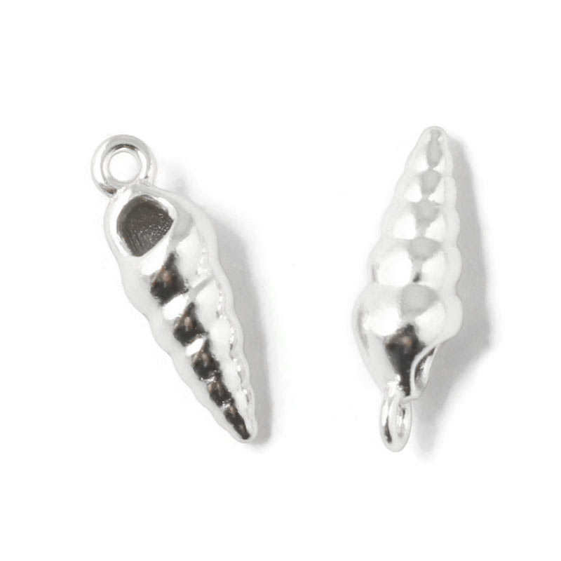 Small sea snail shell, pendant with loop, sterling silver, 12x4 mm, 2 pieces