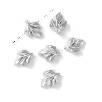 Fig leaf bead, silver plated brass, 8x6mm, 6pcs.