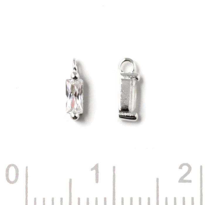 Small pendant with rectangular Zircon, silver, 7x2x2.5mm, 2pcs