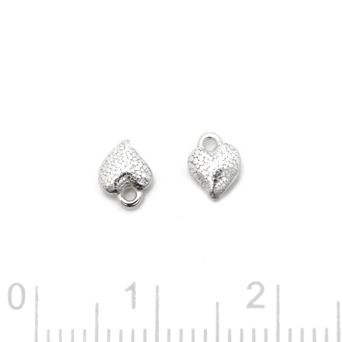 Small charm, hammered heart with loop, silver, 5.5x4.5 mm, 2 pcs