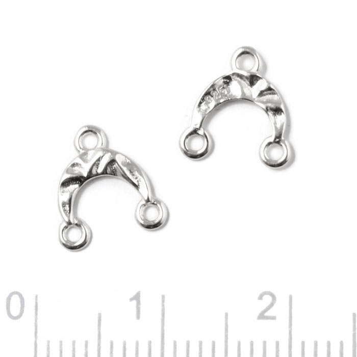 Link, crescent moon, uneven surface with 3 loops, silver, 9x9 mm, 2 pcs