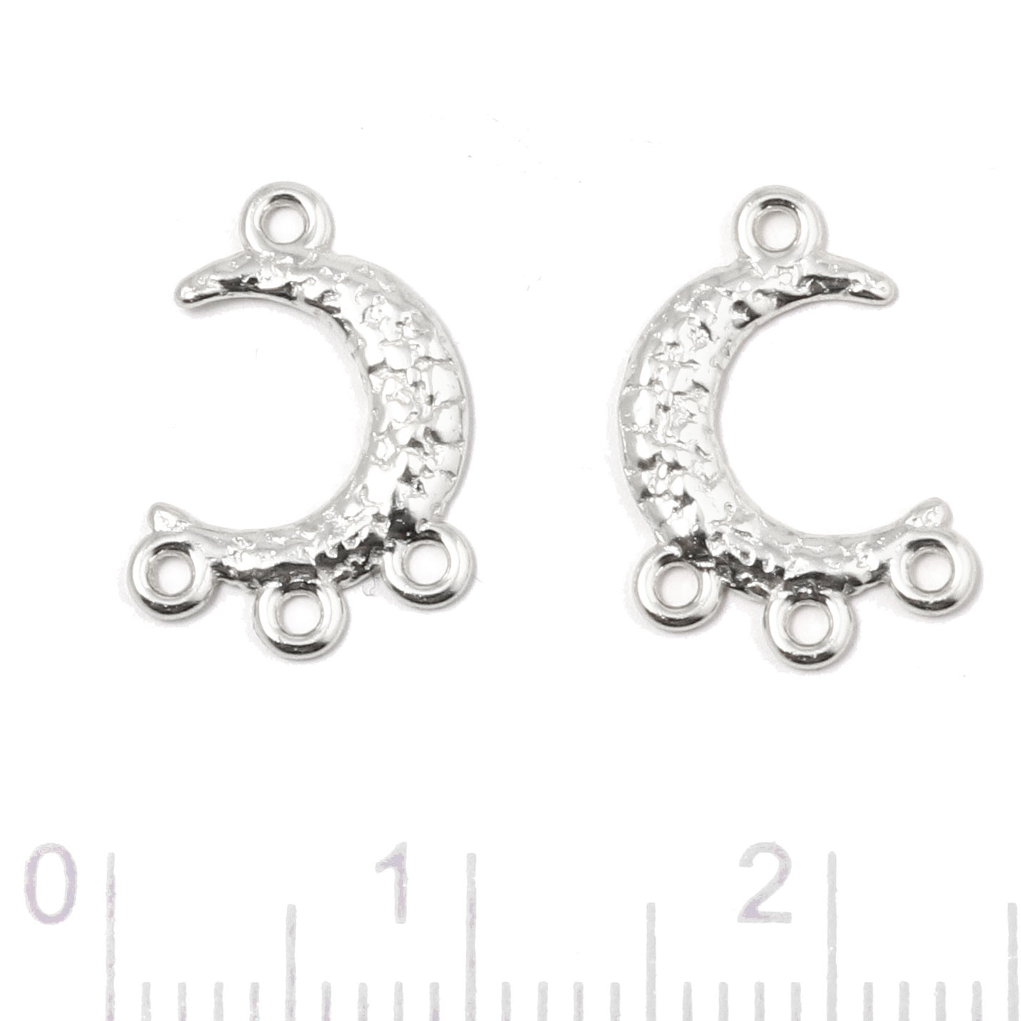 Pendant, crescent moon, hammered surface with 4 loops, silver, 14x8.5 mm, 2 pcs