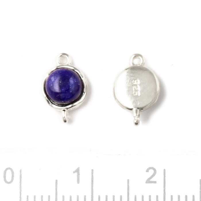 Link with blue Lapis cabochon, round, silver, 10x6.5mm, 1pc