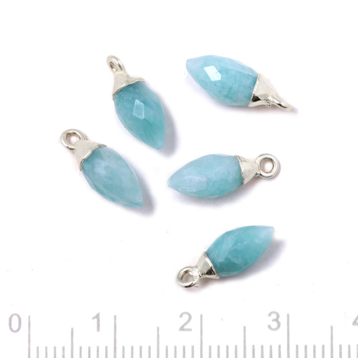 Pendant, drop with loop, Amazonite and silver, 14x6 mm, 1 pc