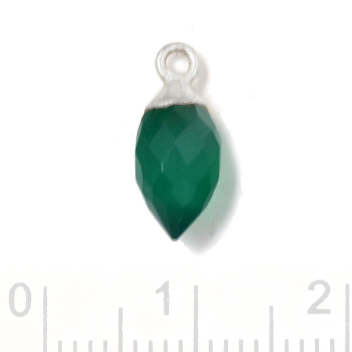 Pendant, drop with loop, green onyx, silver, 14x6 mm, 1 pc