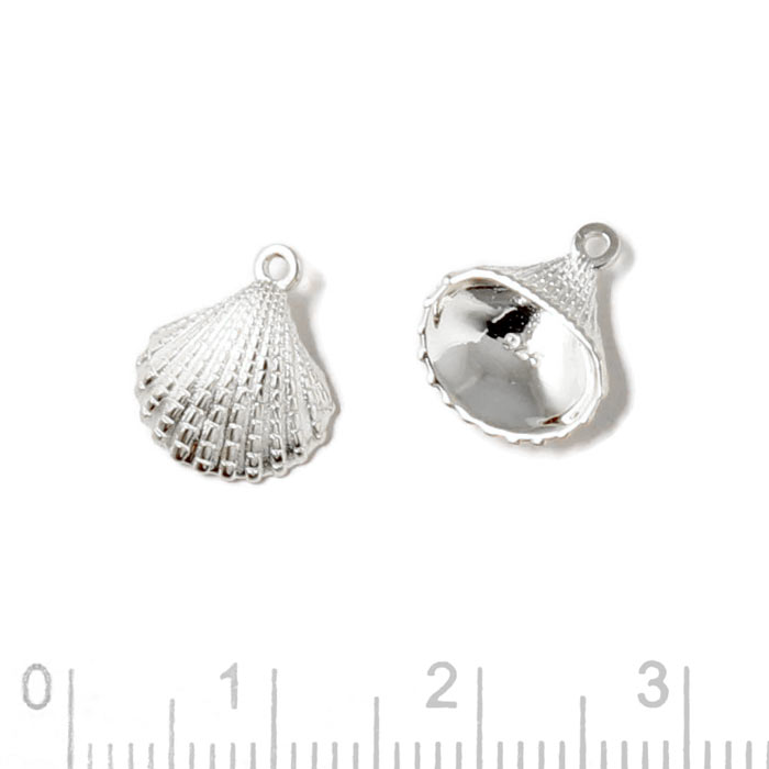 Pendant, Sea shell with loop, silver 12x10x3mm, 1pc