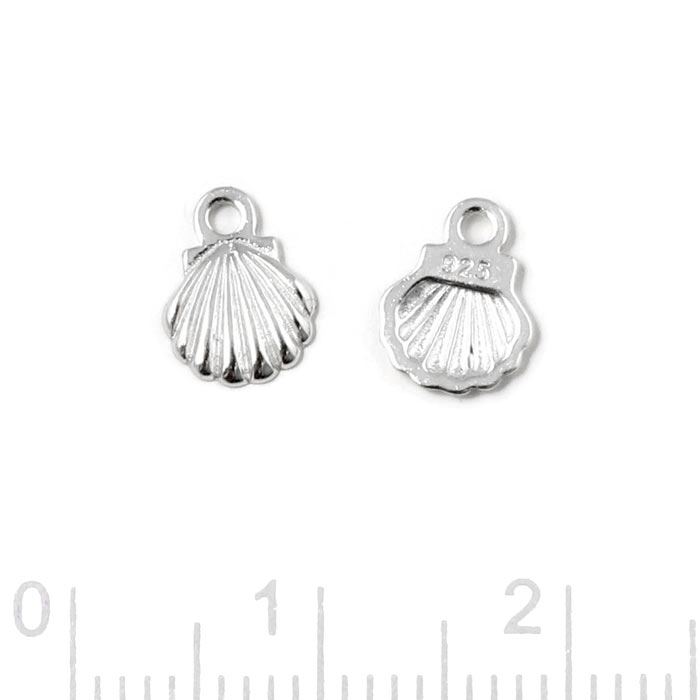 Pendant, shell with loop, silver, 8x6.5 mm, 2 pcs.