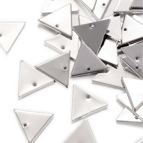 Silver-plated brass, shiny triangle with hole, 14x12mm, 6pcs.