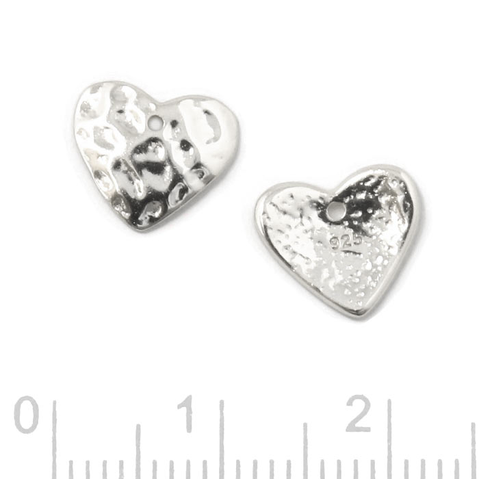 Heart pendant, slightly curved, hammered surface, silver, 10x9 mm, 1 pc