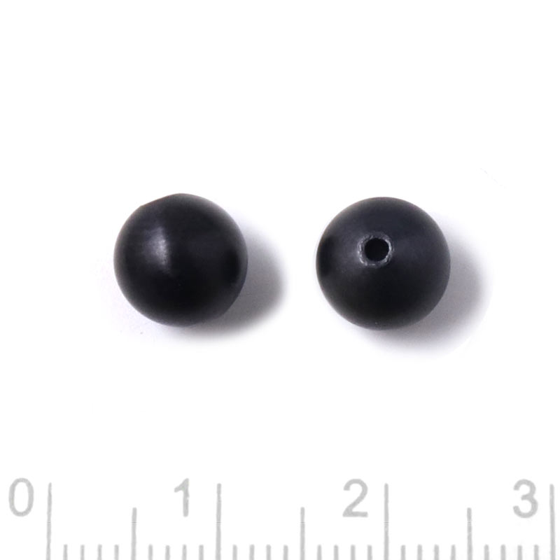 Bead, round, frosted black steel, through-drilled, 8mm, inner hole size 1mm, 2 pcs