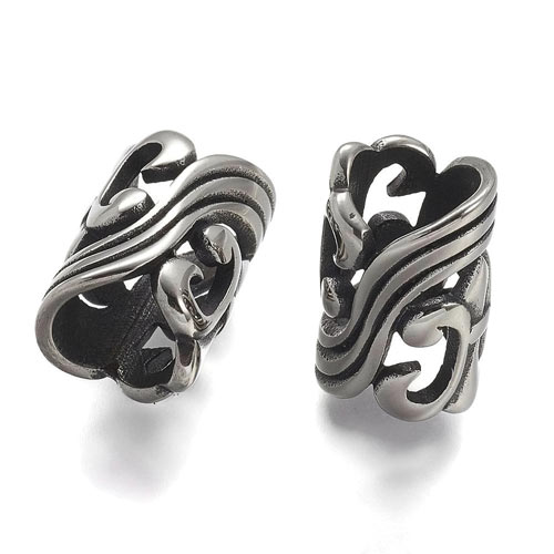 Tube bead, stainless steel, ornamented, 20x12mm, hole size 8,5mm, 1pc.