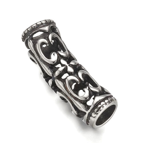 Tube bead, stainless steel, ornamented, 34x11mm, hole size 7mm, 1pc.