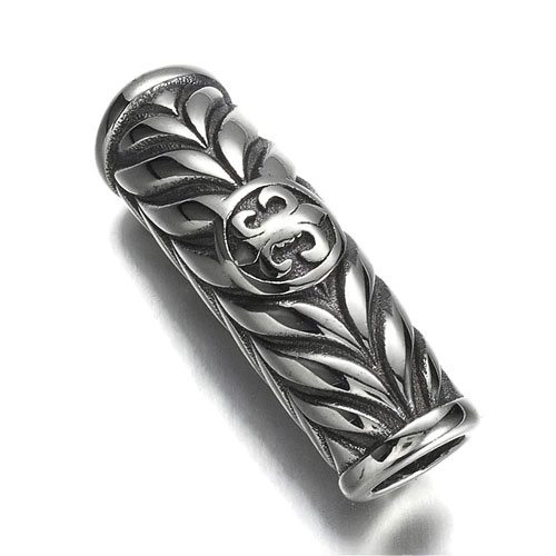 Tube bead, steel, ornamented, 31x10mm, hole size 6mm, 1pc.