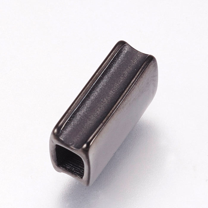 Locking-bead for macrame bracelets, frosted, black, steel, 12x8x4mm, 1pc