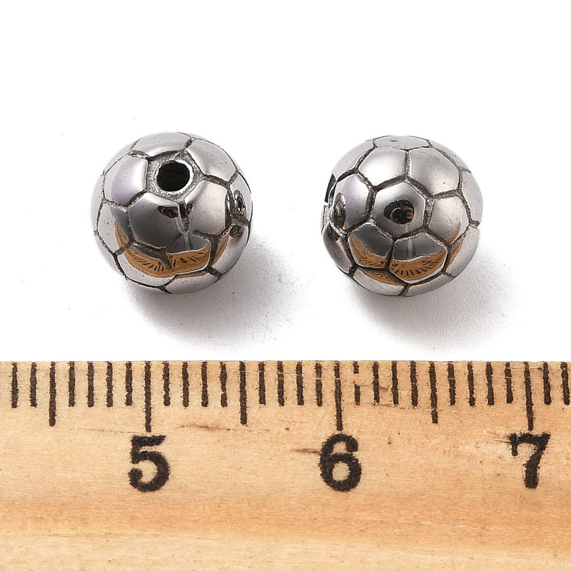 football, polished, solid stainless steel bead, 8,5x8 mm, 1 pc