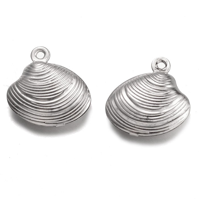 Shell pendant with loop, steel, 13,5x4,5 mm, 2pcs