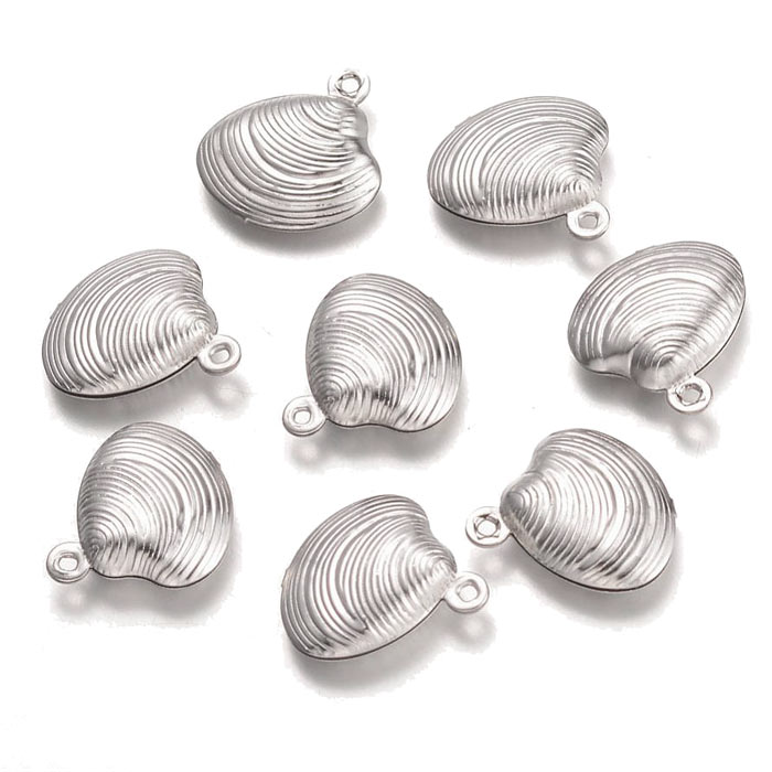 Shell pendant with loop, steel, 13,5x4,5 mm, 2pcs