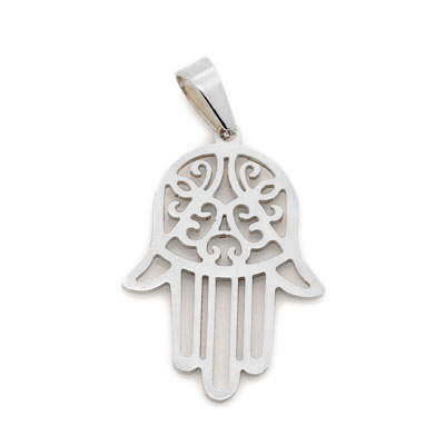 Hamsa pendant with bail, stainless steel, 43x29x1.5mm, 1pc