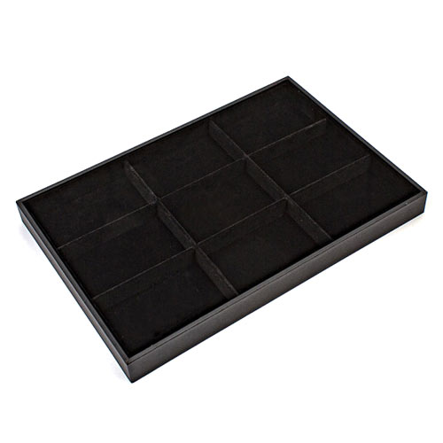 Display box, black velour, with 9 compartments, 35x24x3cm, 1pc