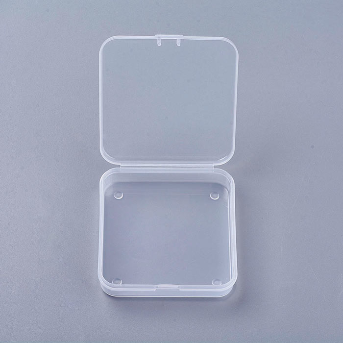 Small clear plastic box with flip lid, 1 compartment, 7x7x1.7 cm, 4 piece