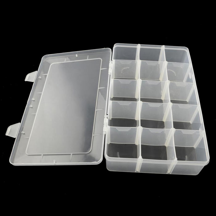 Plastic assortment box with 15 adjustable compartments, 16.5x27.5x5.5 cm, 1 pc.