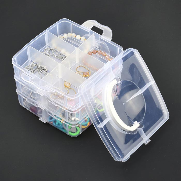 3 assortment plastic boxes in tower with handle, clear plastic, 16x15x13 cm, 1 pc.