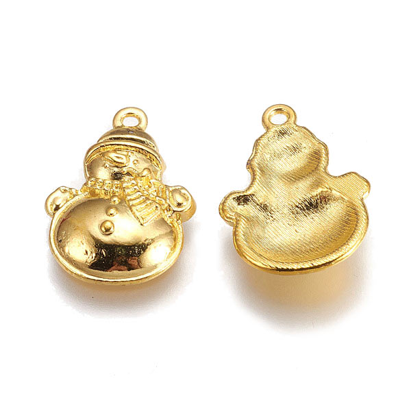 Snowman, gold color alloy charm, 26x17x3.5mm, 4pcs.