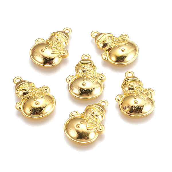 Snowman, gold color alloy charm, 26x17x3.5mm, 4pcs.