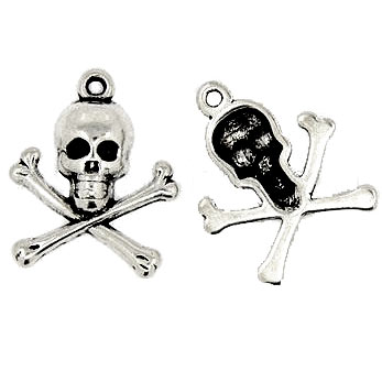 2 pcs, pendant, Antique silver colored, skull crossbones, 23x20x4 mm