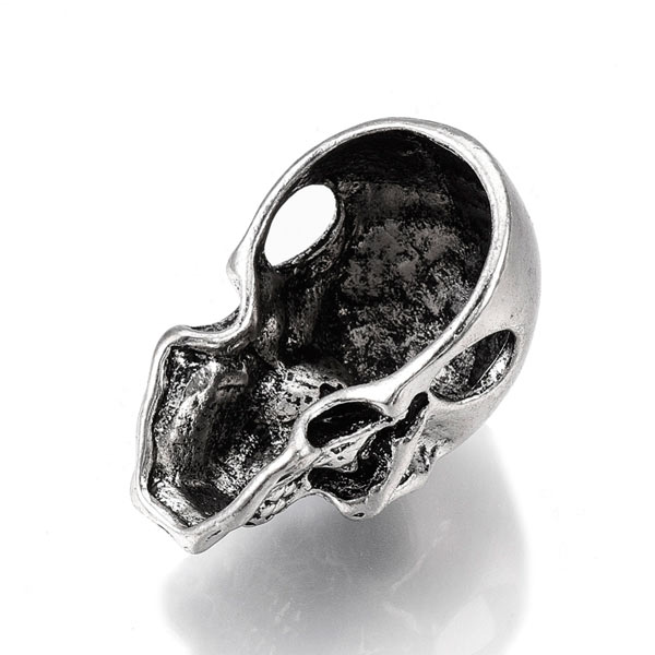Large Skull bead with horizontal hole, antique silver colored brass, 35x22,5x21,5mm, 1pc