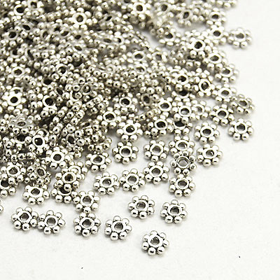 Oxidised silver-coloured bead, flower small, 4mm, ca 50pcs.