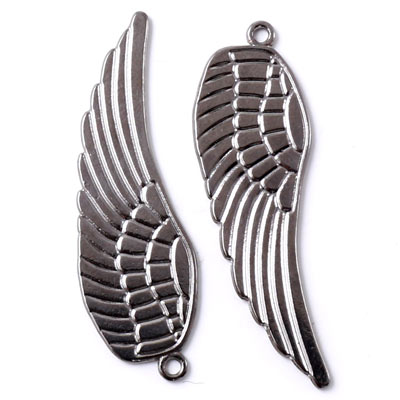 Charm, dark silver coloured, large wing, 49x16mm, 1pc.