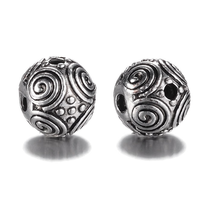 3-hole bead / Guru bead, tin, diameter 13mm, hole size 2.5mm, 4pcs