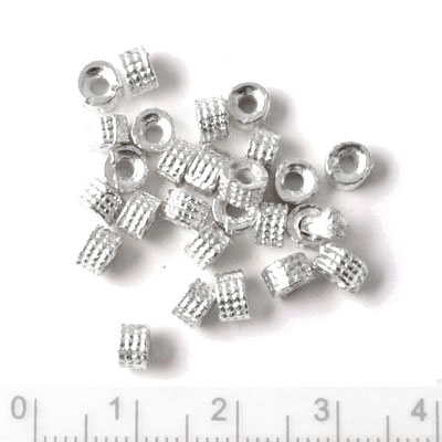 Short tube with nubbly sides, silver-plated bead,, 4x3mm, 30pcs.